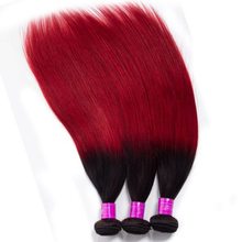 Load image into Gallery viewer, Ombre Hair Brazilian Straight 3 Bundles 1B/Red 10A Burgundy Human Hair Weave Extension
