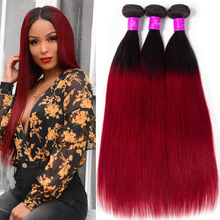 Load image into Gallery viewer, Ombre Hair Brazilian Straight 3 Bundles 1B/Red 10A Burgundy Human Hair Weave Extension

