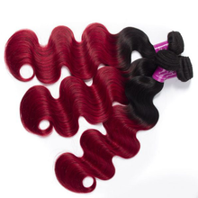 Load image into Gallery viewer, Ombre Body Wave 1B/Red Color Brazilian Virgin Hair 3 Bundles 10A Human Hair Weave Extension

