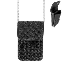 Load image into Gallery viewer, Black Quilted Rhinestone Cellphone Bag
