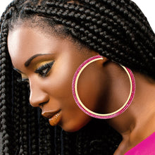 Load image into Gallery viewer, Fuchsia and Gold Rhinestone Hoops
