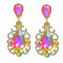 Load image into Gallery viewer, Clip On Pink Green Medium Crystal Earrings Women
