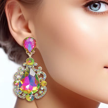 Load image into Gallery viewer, Clip On Pink Green Medium Crystal Earrings Women
