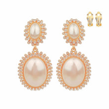Load image into Gallery viewer, Clip On Gold Medium Pearl Halo Earrings for Women
