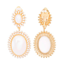 Load image into Gallery viewer, Clip On Gold Medium Pearl Halo Earrings for Women
