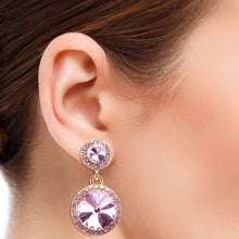 Load image into Gallery viewer, Pink Crystal Round Drop Earrings

