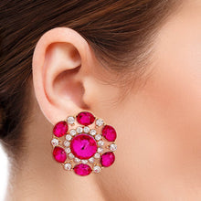 Load image into Gallery viewer, Fuchsia Crystal Circle Studs
