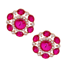 Load image into Gallery viewer, Fuchsia Crystal Circle Studs
