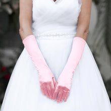 Load image into Gallery viewer, Long Pink Satin Bridal Gloves
