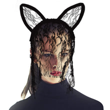 Load image into Gallery viewer, Black Lace Bunny Ears and Veil
