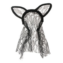 Load image into Gallery viewer, Black Lace Bunny Ears and Veil
