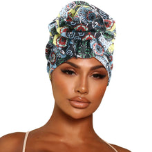 Load image into Gallery viewer, Black African Print Flower Knot Turban
