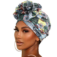 Load image into Gallery viewer, Black African Print Flower Knot Turban
