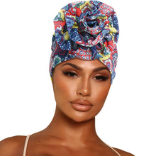 Load image into Gallery viewer, Navy African Print Flower Knot Turban
