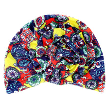 Load image into Gallery viewer, Navy African Print Flower Knot Turban
