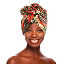 Load image into Gallery viewer, Olive African Print Knot Turban
