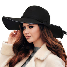 Load image into Gallery viewer, Black Wide Brim Floppy Fedora
