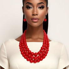 Load image into Gallery viewer, Silver and Graduated Red Pearl Beads 3 Strand Layered Necklace Set
