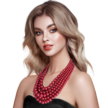 Load image into Gallery viewer, Burgundy Multi Strand Pearl Necklace Set
