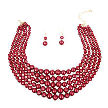 Load image into Gallery viewer, Burgundy Multi Strand Pearl Necklace Set
