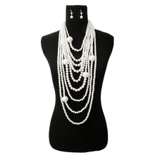 Load image into Gallery viewer, Long Layered Strand White Pearl Set
