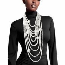 Load image into Gallery viewer, Long Layered Strand White Pearl Set

