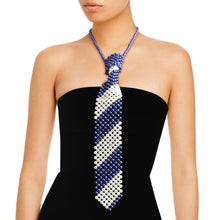 Load image into Gallery viewer, Blue White Pearl Stripe Tie Choker
