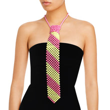 Load image into Gallery viewer, Pink Yellow Pearl Stripe Tie Choker
