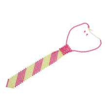 Load image into Gallery viewer, Pink Yellow Pearl Stripe Tie Choker
