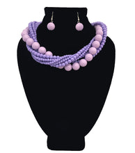 Load image into Gallery viewer, Silver and Lavender Bead Twisted Necklace Set
