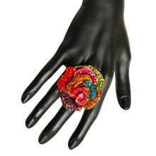 Load image into Gallery viewer, Multi Color Rhinestone Rose Ring
