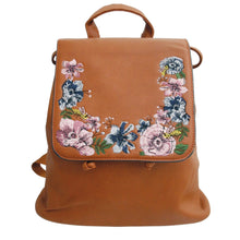 Load image into Gallery viewer, Brown Embroidered Flower Backpack

