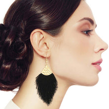 Load image into Gallery viewer, Black Silk Tassel Fish Hook Earrings
