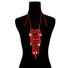 Load image into Gallery viewer, Red Braided String and Cowrie Shell Long Tassel Necklace

