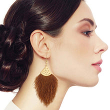 Load image into Gallery viewer, Brown Silk Tassel Fish Hook Earrings
