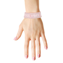 Load image into Gallery viewer, CD Inspired Pink GOOD VIBES ONLY Embroidered Bracelet

