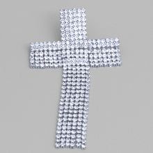 Load image into Gallery viewer, Silver Rhinestone Fringe Cross Brooch
