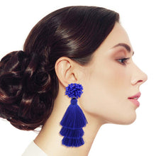 Load image into Gallery viewer, Blue Cluster Bead Triple Tassel Earrings

