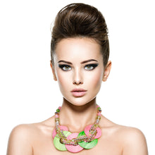 Load image into Gallery viewer, Pink and Green Beaded Disc Necklace Set
