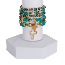 Load image into Gallery viewer, Turquoise Glass Bead Cross Bracelets
