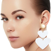 Load image into Gallery viewer, White Double Heart Earrings
