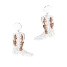 Load image into Gallery viewer, White and Brown Clay Boots Earrings
