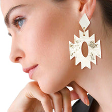 Load image into Gallery viewer, White Marbled Clay Aztec Earrings
