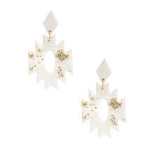 Load image into Gallery viewer, White Marbled Clay Aztec Earrings
