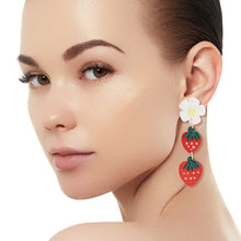 Load image into Gallery viewer, Red Clay Strawberry Dangle Earrings

