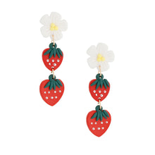 Load image into Gallery viewer, Red Clay Strawberry Dangle Earrings
