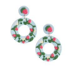 Load image into Gallery viewer, Light Blue Clay Strawberry Donut Earrings
