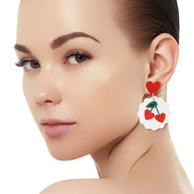 Load image into Gallery viewer, White and Red Clay Cherry Earrings
