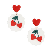 Load image into Gallery viewer, White and Red Clay Cherry Earrings
