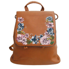 Load image into Gallery viewer, Brown Embroidered Flower Backpack
